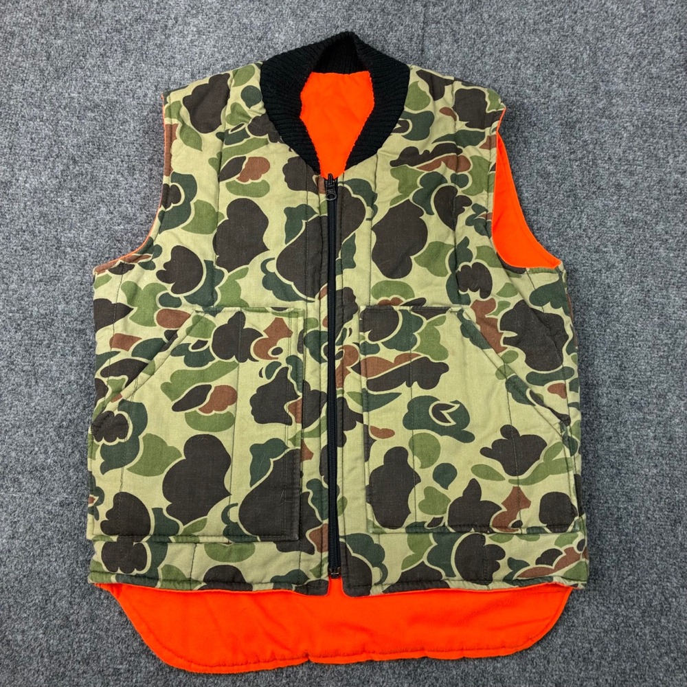 Walls Vintage Reversible Hunting Vest Duck Camo Blaze Orange Mens Small 7367